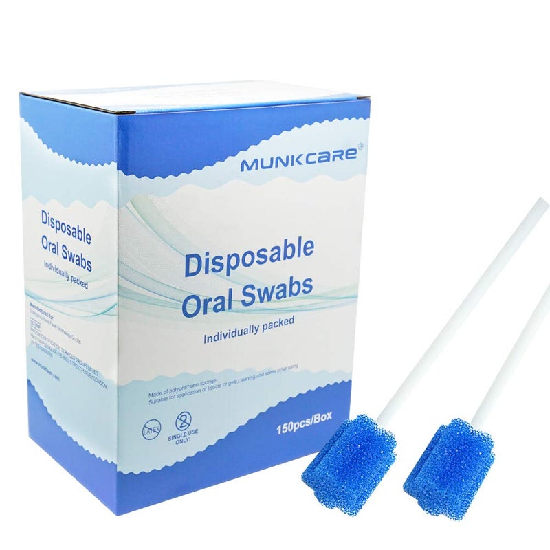 Munkcare Disposable Oral Swabsticks Mouth Cleaning Sponge Swab, Blue Coarse Sponge Plum Blossom Shaped, 150 counts - Image 1